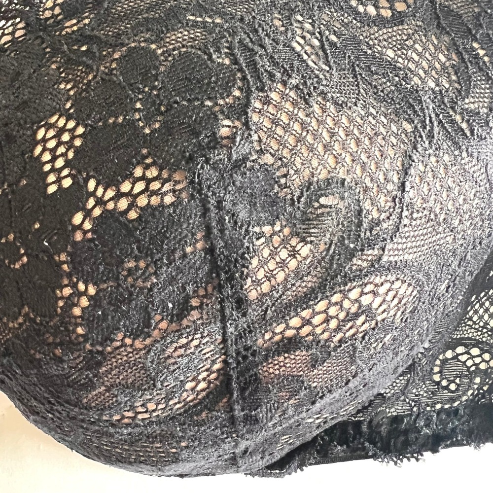 Victoria Secret Black Lace Demi Bra 38D IPEX Padded Underwire Floral Underwear - Picture 3 of 7